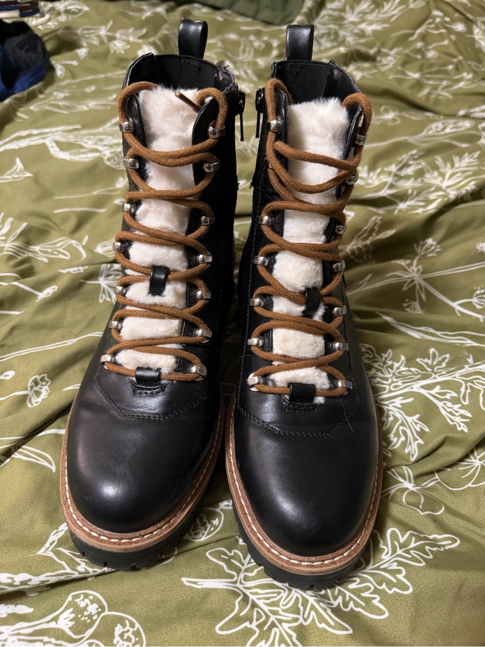 Target Black Lace-Up Fur-Trim Ankle Boots with Brown Laces